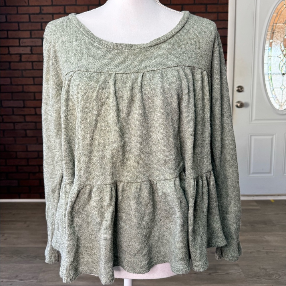 Entro Soft Preppy Sweater Blouse Ballet Core Peplum‎